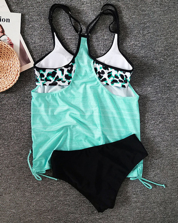 August | Plain tankini with leopard print