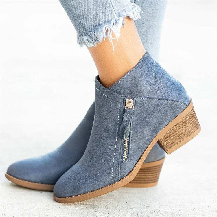 Georgia | Suede Low-top Heels with Zip