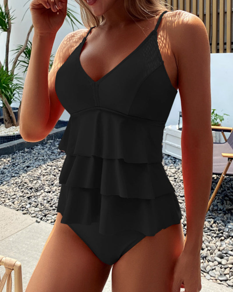 Leta | Plain swimsuit with decorative ruffles